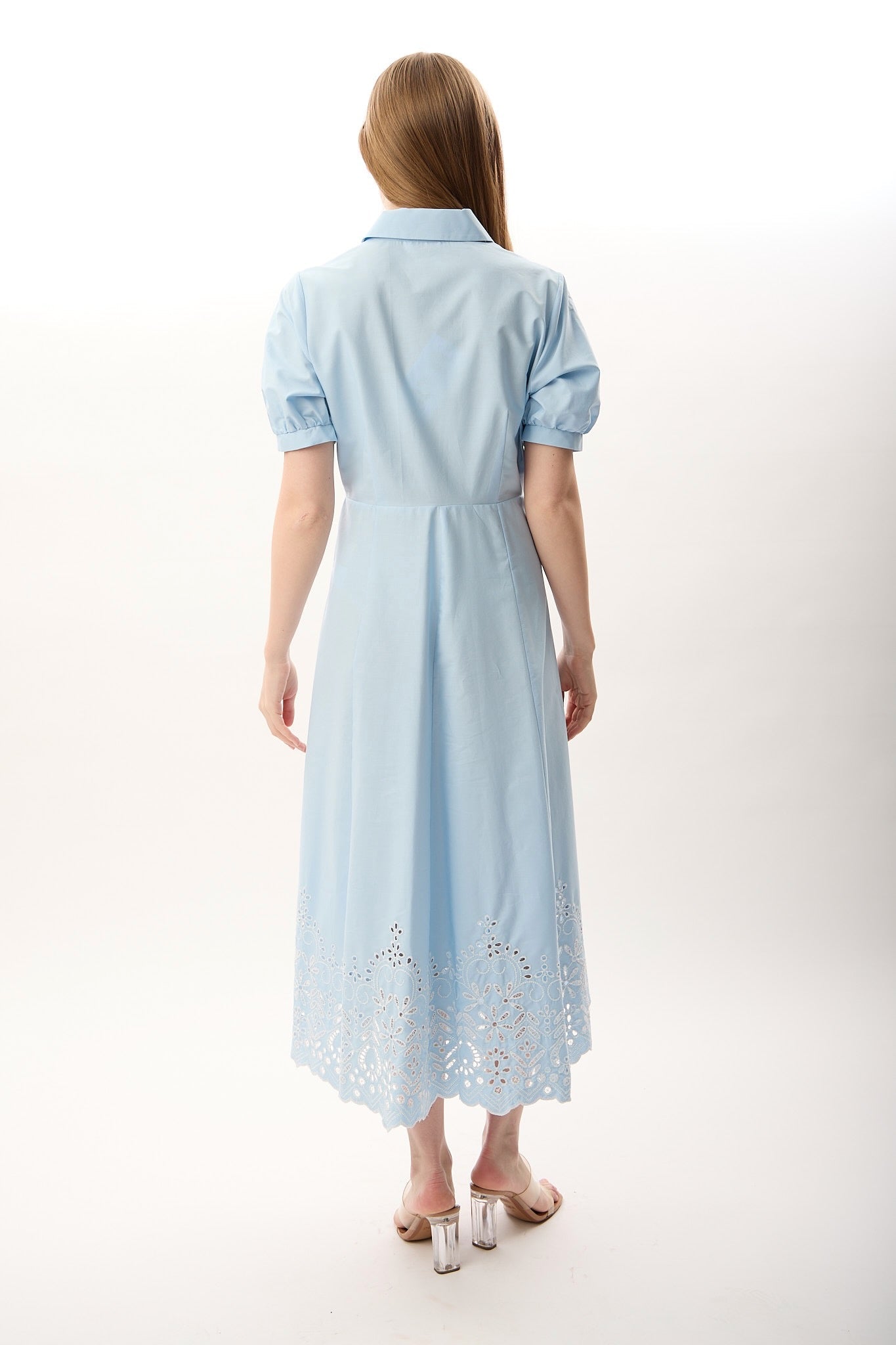 Diagonal-Nakış Detaylı Gömlek Elbise-Elbise-4-Milagron.com