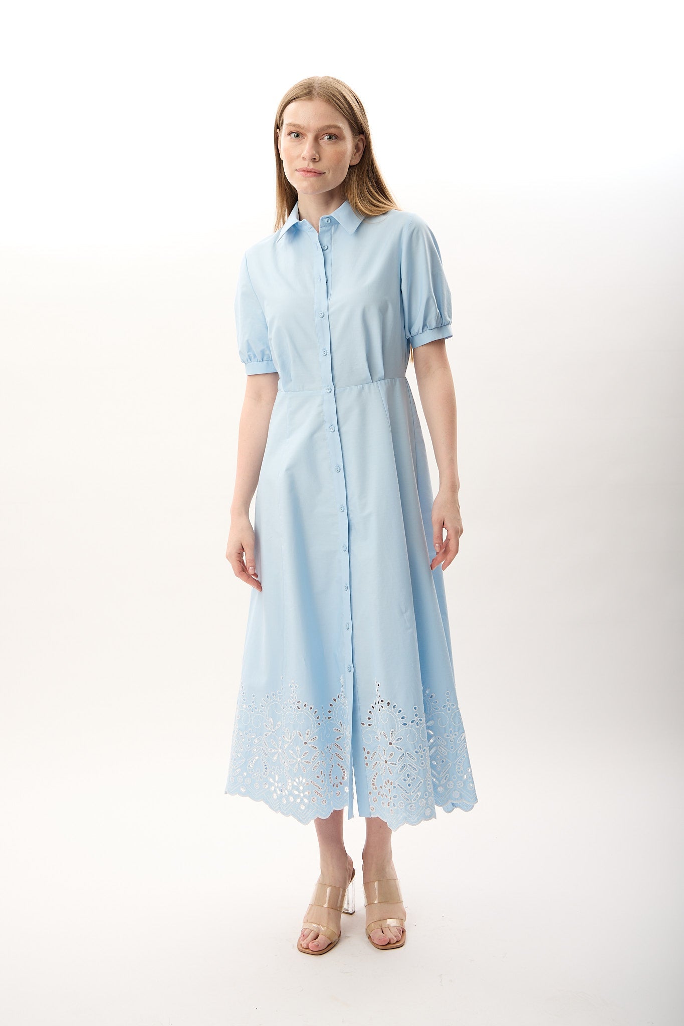 Diagonal-Nakış Detaylı Gömlek Elbise-Elbise-5-Milagron.com