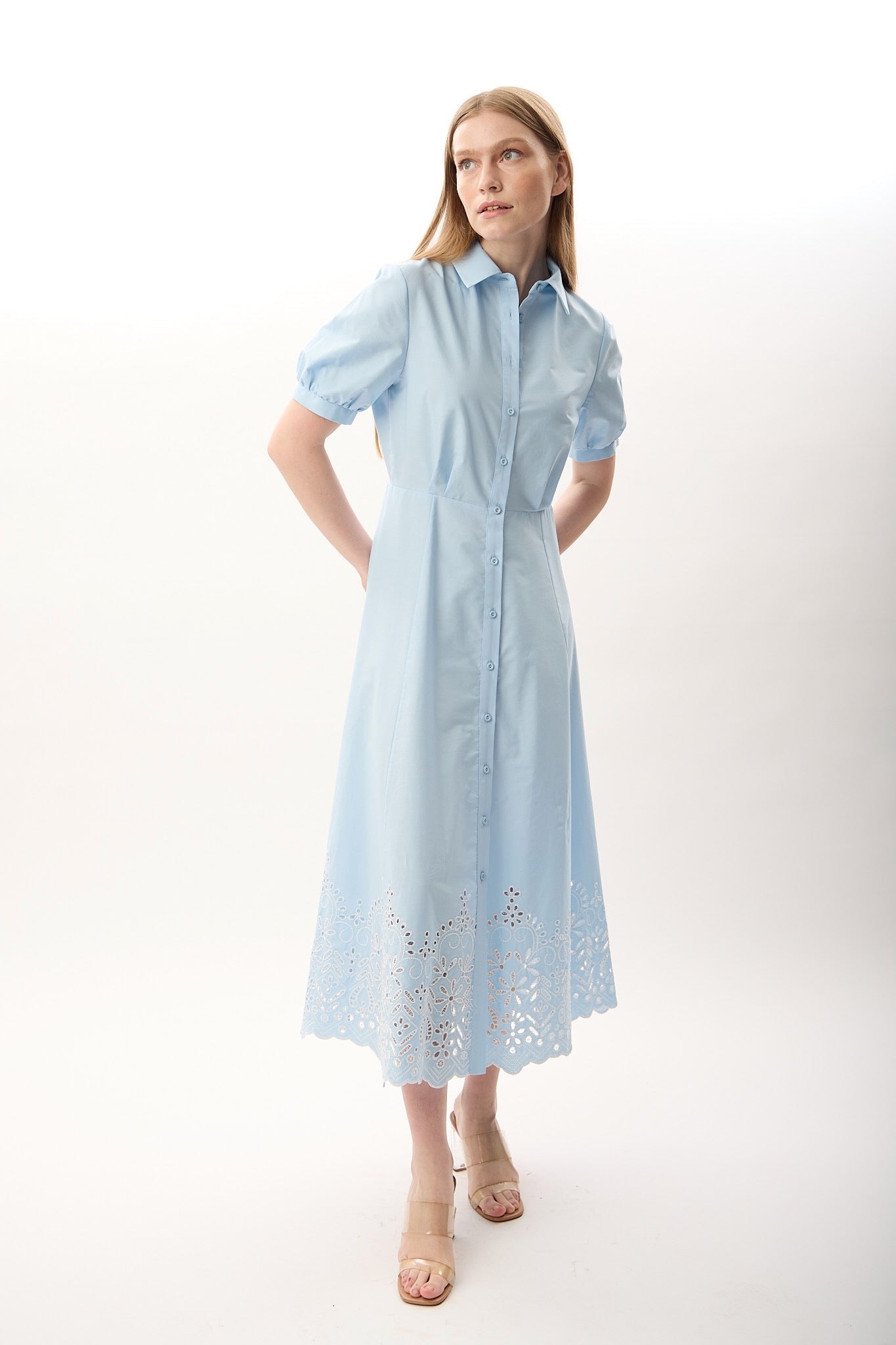 Diagonal-Nakış Detaylı Gömlek Elbise-Elbise-7-Milagron.com