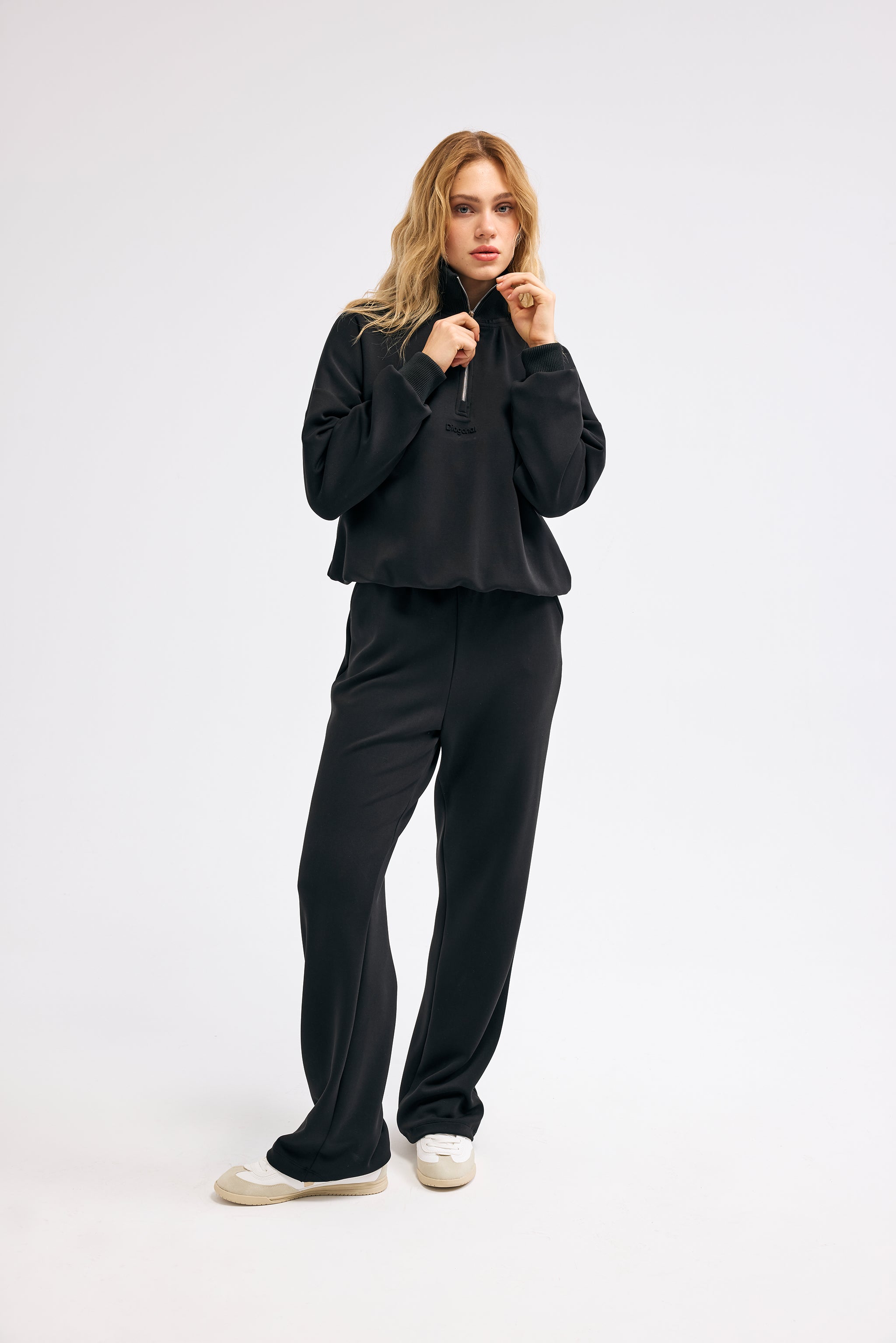 Diagonal-Örme Siyah Pantolon-Pantolon-1-Milagron.com