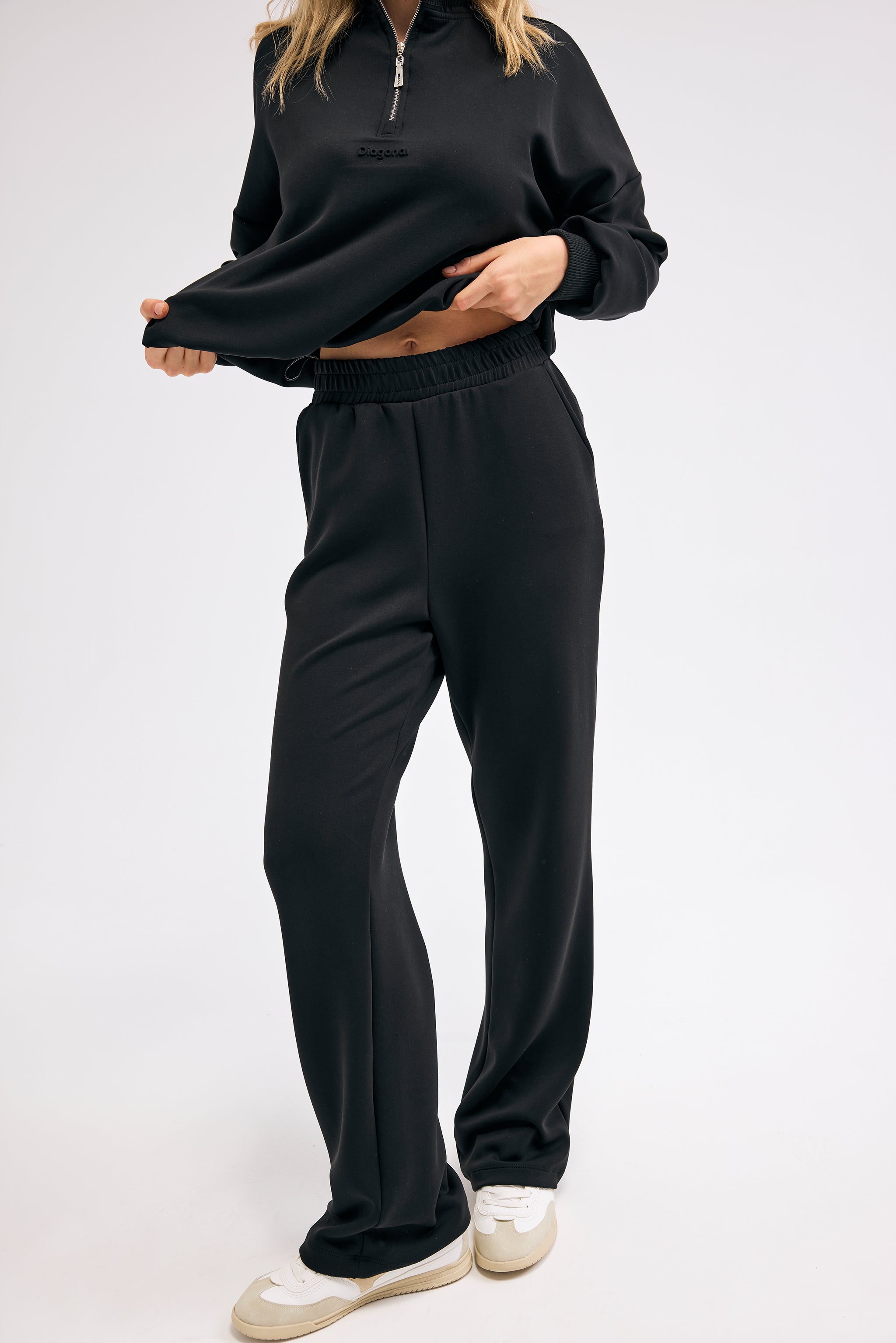 Diagonal-Örme Siyah Pantolon-Pantolon-2-Milagron.com