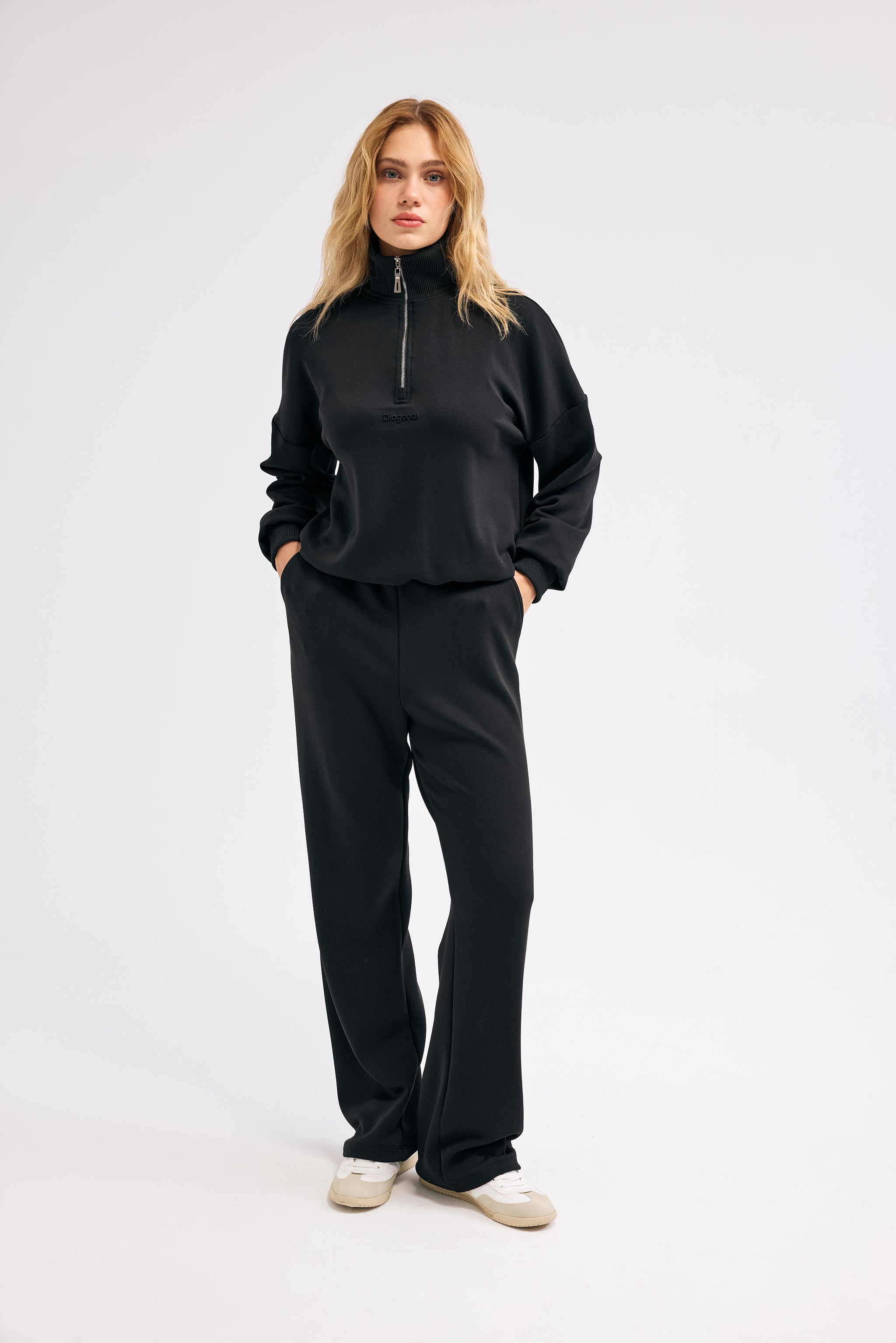 Diagonal-Örme Siyah Pantolon-Pantolon-4-Milagron.com