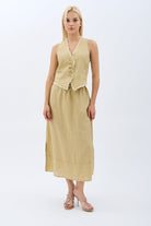 Diagonal-Saçak Detaylı Keten Etek-Etek-10-Milagron.com