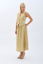 Diagonal-Saçak Detaylı Keten Etek-Etek-11-Milagron.com