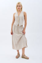 Diagonal-Saçak Detaylı Keten Etek-Etek-11-Milagron.com