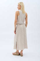 Diagonal-Saçak Detaylı Keten Etek-Etek-13-Milagron.com