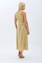 Diagonal-Saçak Detaylı Keten Etek-Etek-3-Milagron.com