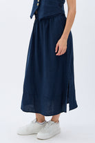 Diagonal-Saçak Detaylı Keten Etek-Etek-3-Milagron.com