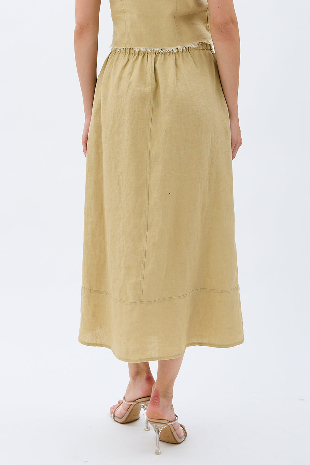 Diagonal-Saçak Detaylı Keten Etek-Etek-4-Milagron.com