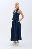 Diagonal-Saçak Detaylı Keten Etek-Etek-4-Milagron.com