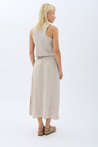 Diagonal-Saçak Detaylı Keten Etek-Etek-4-Milagron.com