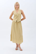 Diagonal-Saçak Detaylı Keten Etek-Etek-5-Milagron.com