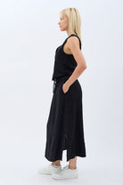 Diagonal-Saçak Detaylı Keten Etek-Etek-5-Milagron.com