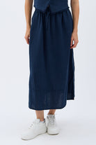 Diagonal-Saçak Detaylı Keten Etek-Etek-6-Milagron.com