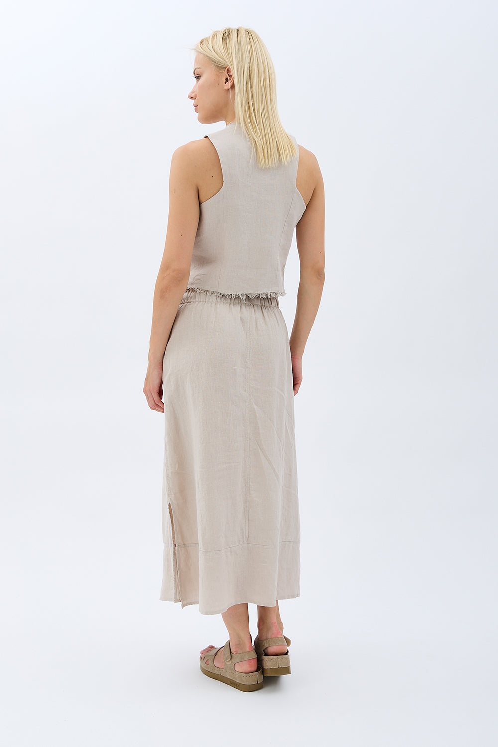 Diagonal-Saçak Detaylı Keten Etek-Etek-7-Milagron.com