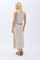 Diagonal-Saçak Detaylı Keten Etek-Etek-7-Milagron.com