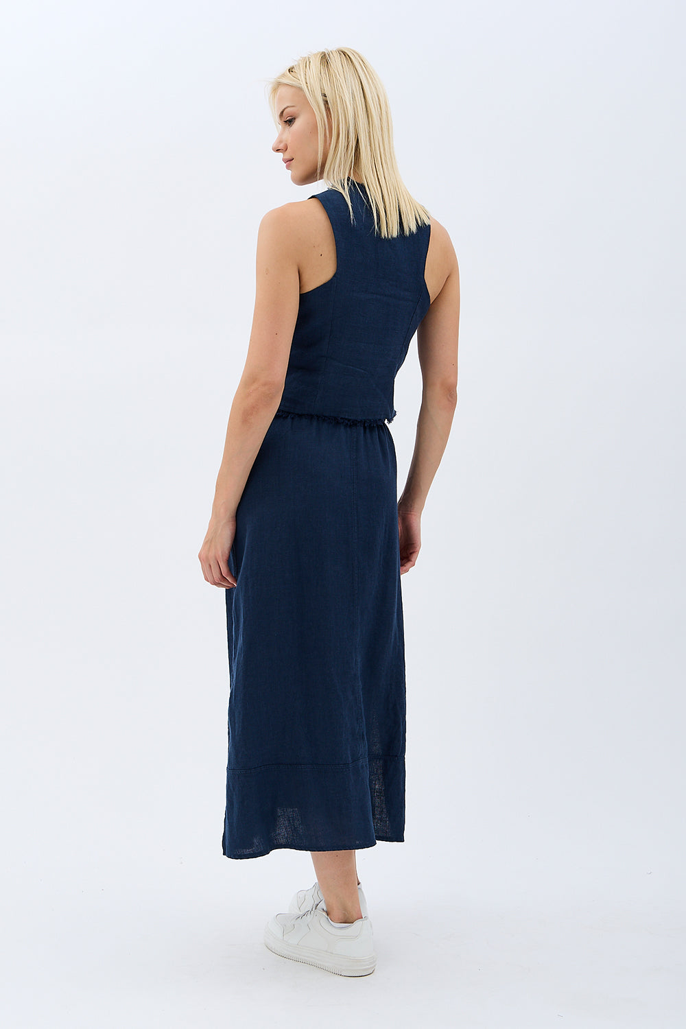 Diagonal-Saçak Detaylı Keten Etek-Etek-8-Milagron.com