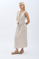 Diagonal-Saçak Detaylı Keten Etek-Etek-8-Milagron.com