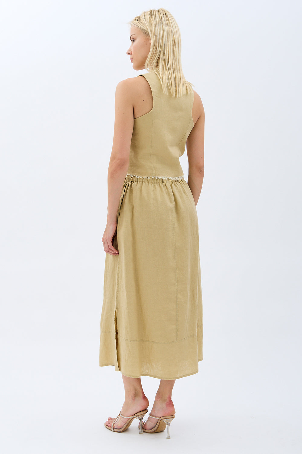 Diagonal-Saçak Detaylı Keten Etek-Etek-9-Milagron.com