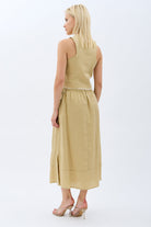 Diagonal-Saçak Detaylı Keten Etek-Etek-9-Milagron.com