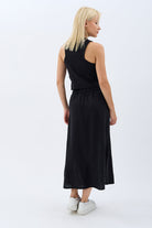 Diagonal-Saçak Detaylı Keten Etek-Etek-9-Milagron.com