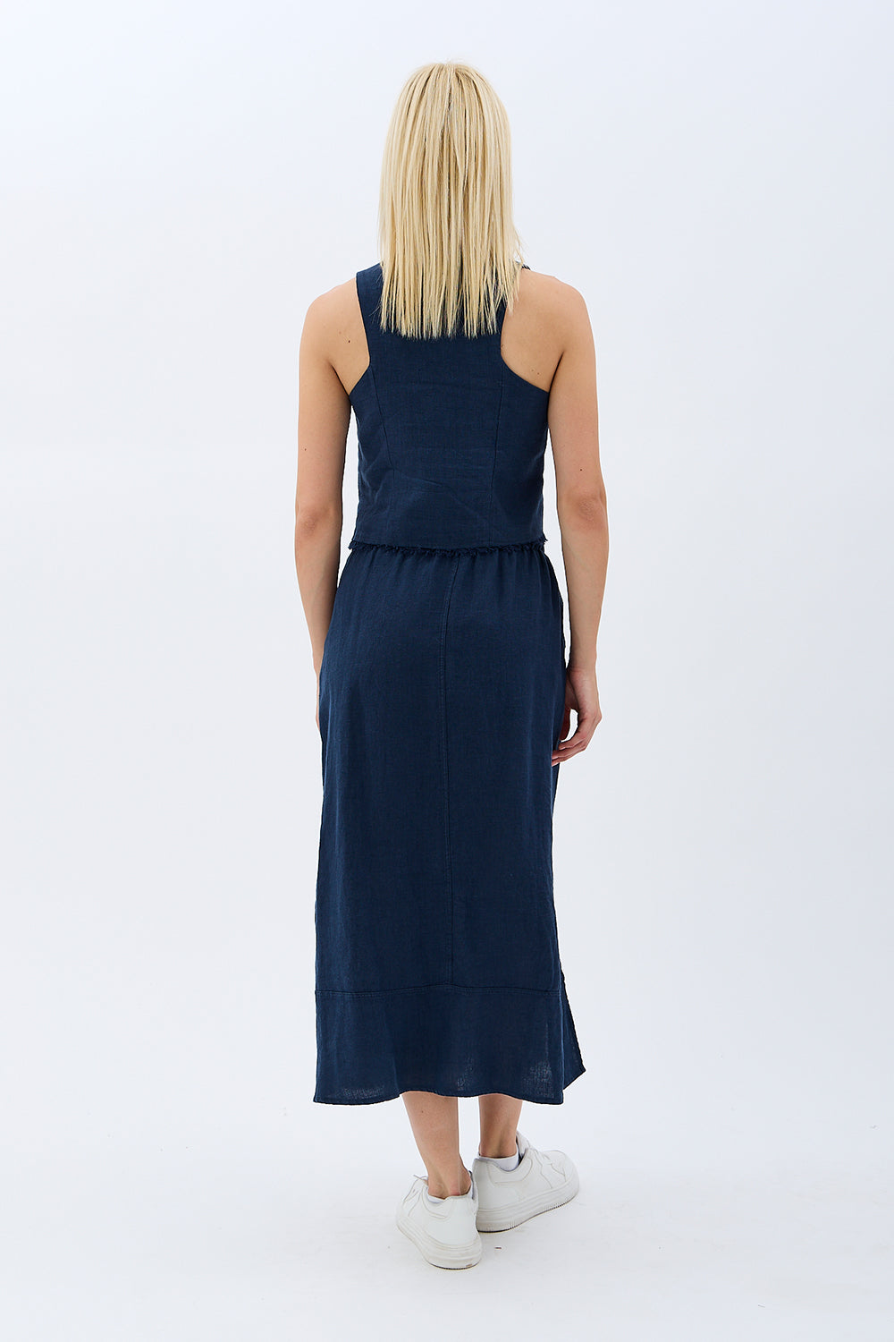 Diagonal-Saçak Detaylı Keten Etek-Etek-9-Milagron.com