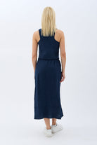 Diagonal-Saçak Detaylı Keten Etek-Etek-9-Milagron.com