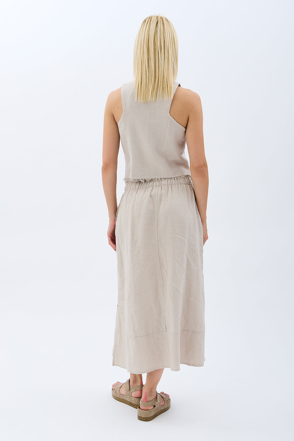 Diagonal-Saçak Detaylı Keten Etek-Etek-9-Milagron.com