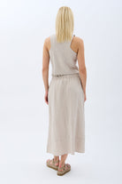 Diagonal-Saçak Detaylı Keten Etek-Etek-9-Milagron.com