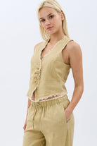 Diagonal-Saçaklı Keten Yelek-Yelek-1-Milagron.com