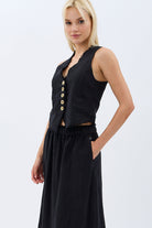 Diagonal-Saçaklı Keten Yelek-Yelek-1-Milagron.com