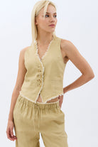 Diagonal-Saçaklı Keten Yelek-Yelek-2-Milagron.com