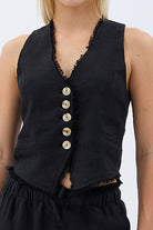 Diagonal-Saçaklı Keten Yelek-Yelek-2-Milagron.com