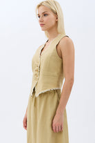 Diagonal-Saçaklı Keten Yelek-Yelek-3-Milagron.com