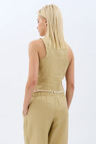 Diagonal-Saçaklı Keten Yelek-Yelek-4-Milagron.com