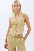 Diagonal-Saçaklı Keten Yelek-Yelek-5-Milagron.com