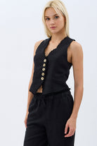 Diagonal-Saçaklı Keten Yelek-Yelek-6-Milagron.com