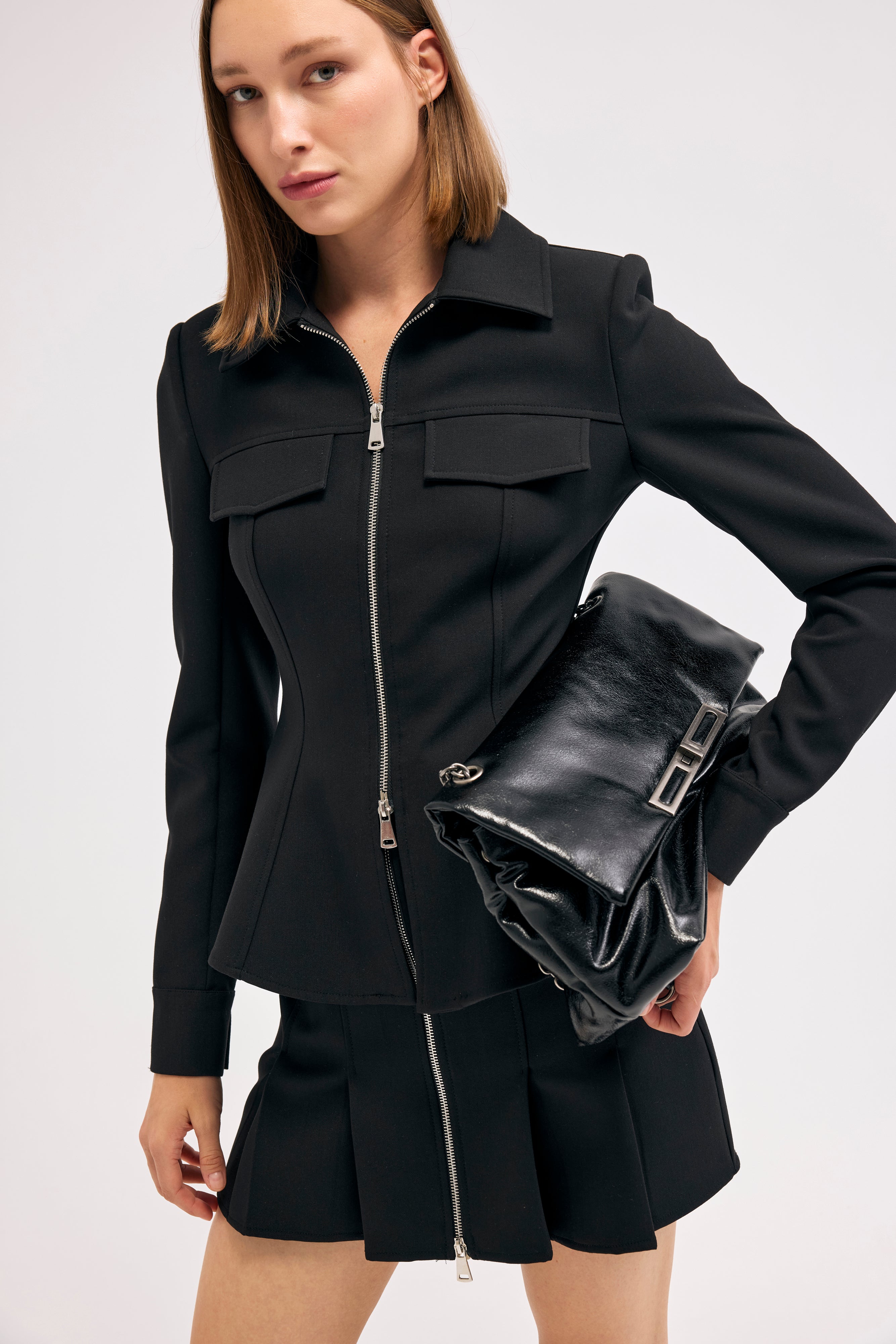 Diagonal-Fermuarlı Blazer Ceket-Ceket-1-Milagron.com