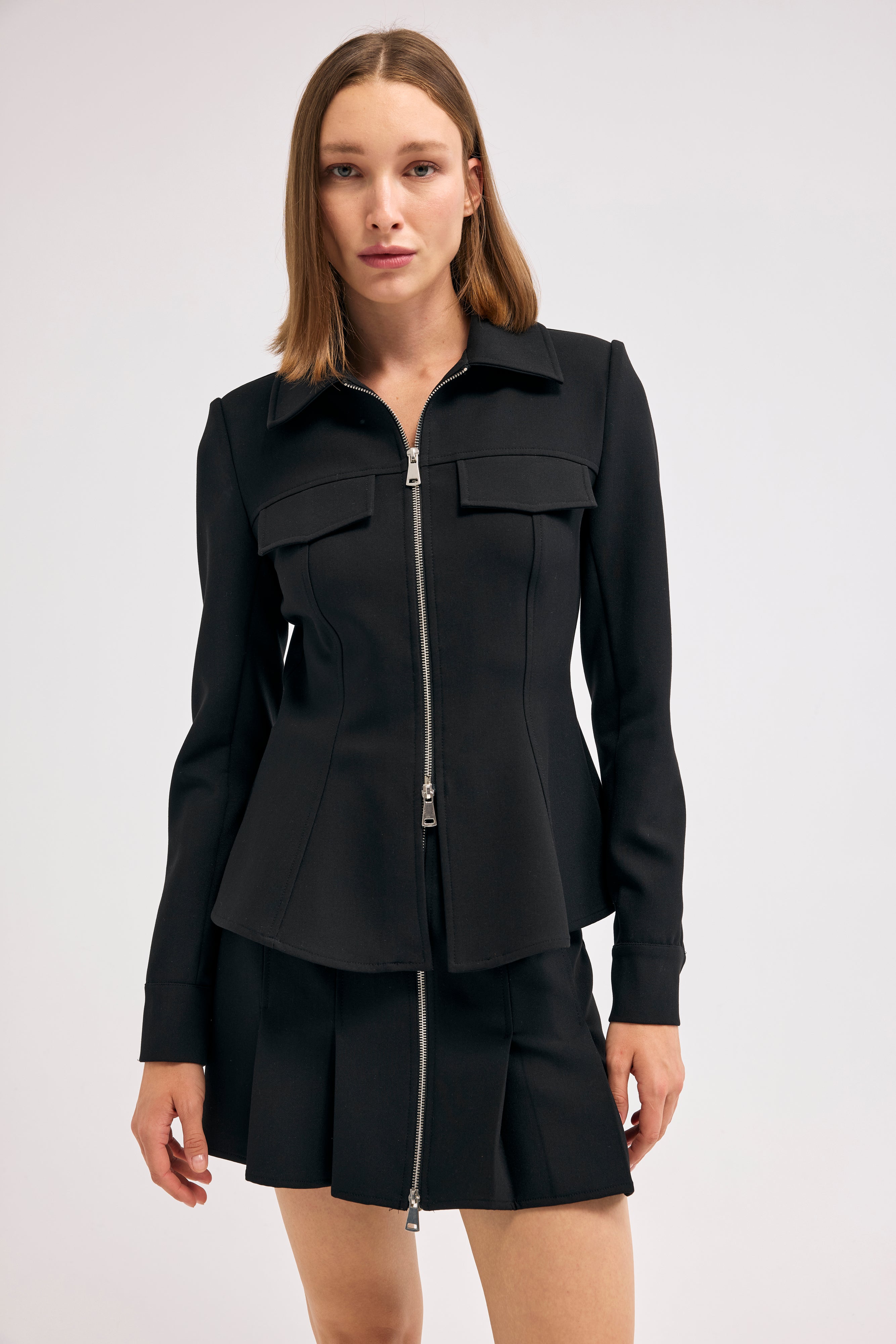 Diagonal-Fermuarlı Blazer Ceket-Ceket-4-Milagron.com