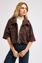 Diagonal-Süet Kapüşonlu Ceket (Kahverengi)-CEKET-1-Milagron.com