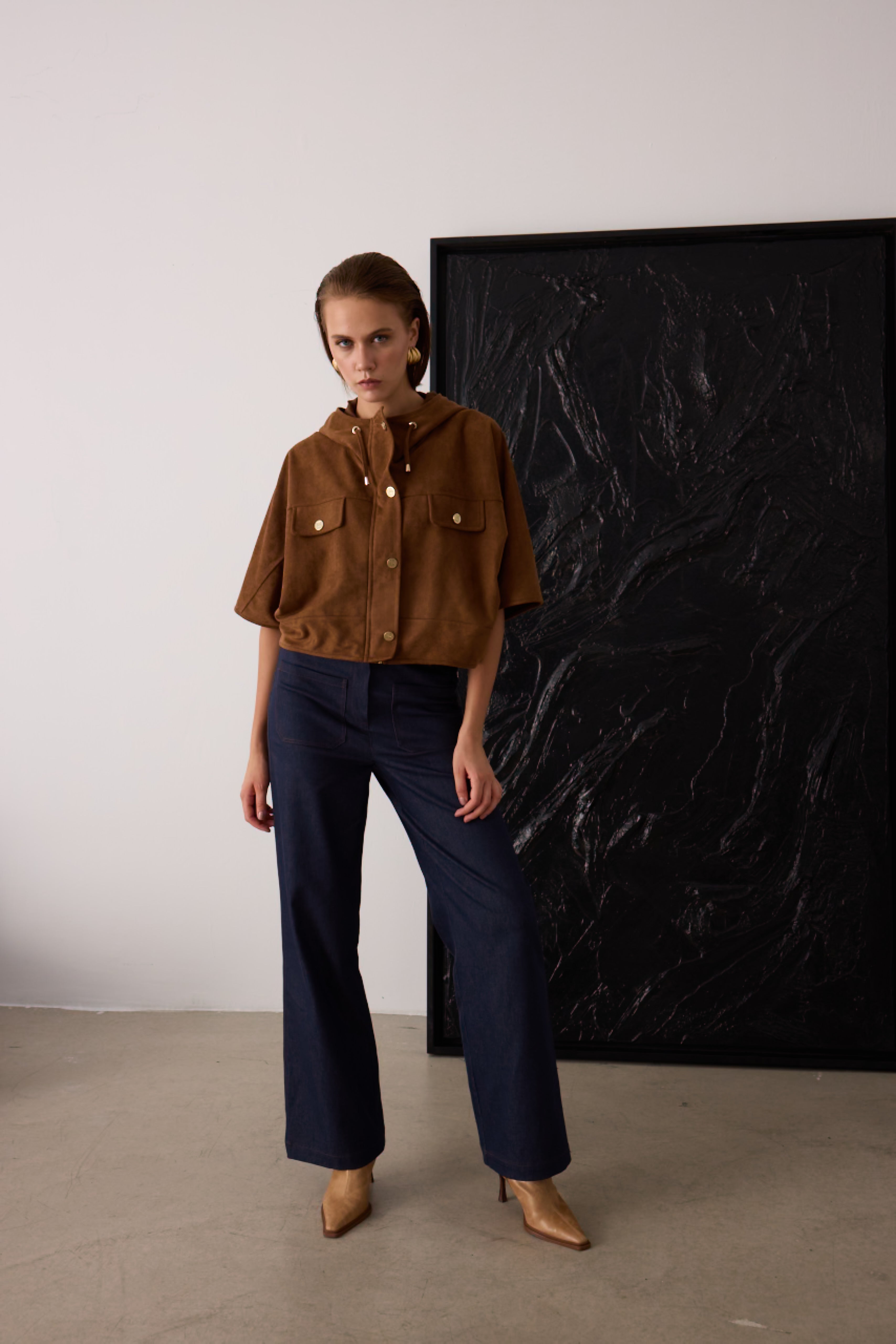 Diagonal-Süet Kapüşonlu Ceket (Camel)-CEKET-4-Milagron.com