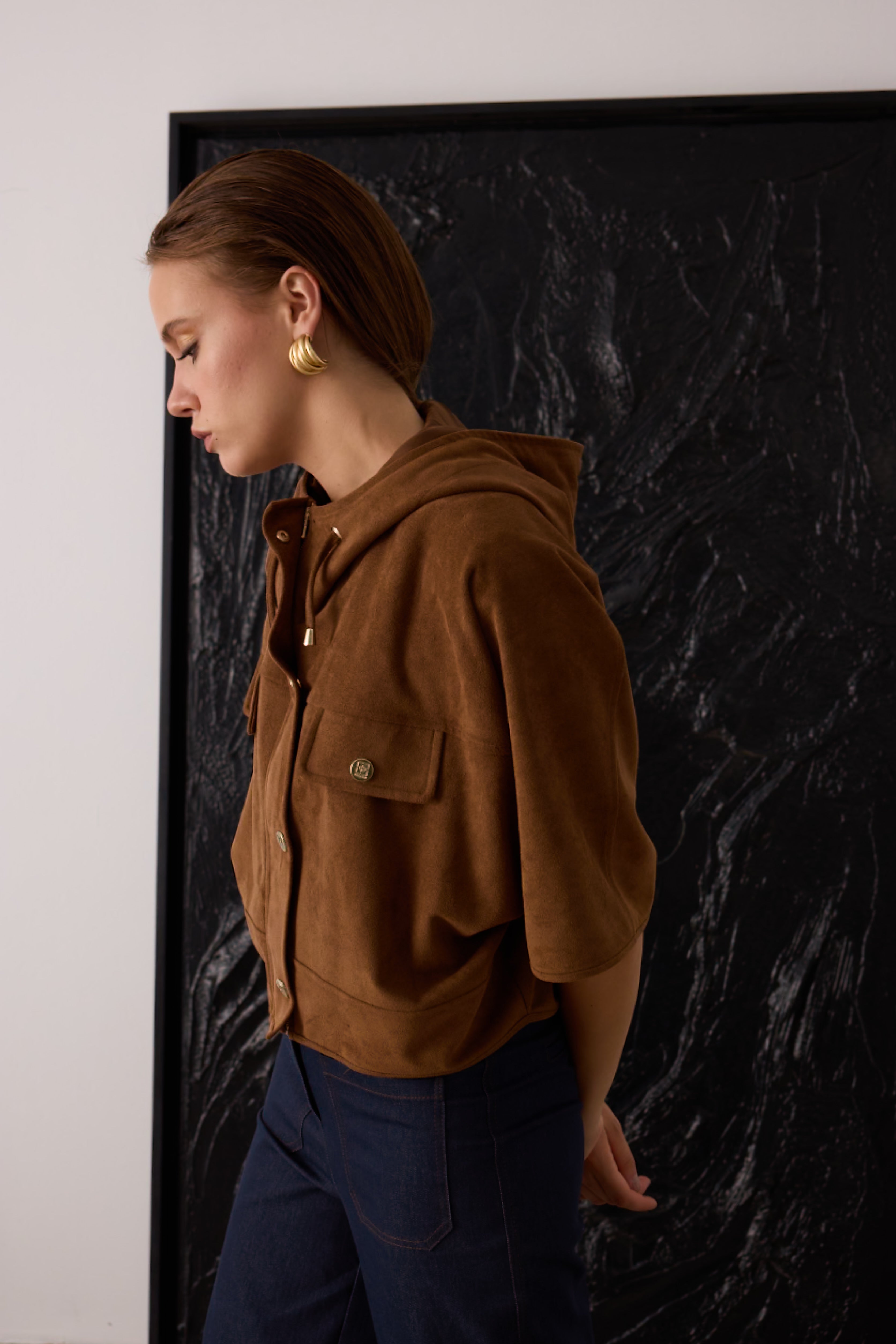 Diagonal-Süet Kapüşonlu Ceket (Camel)-CEKET-5-Milagron.com