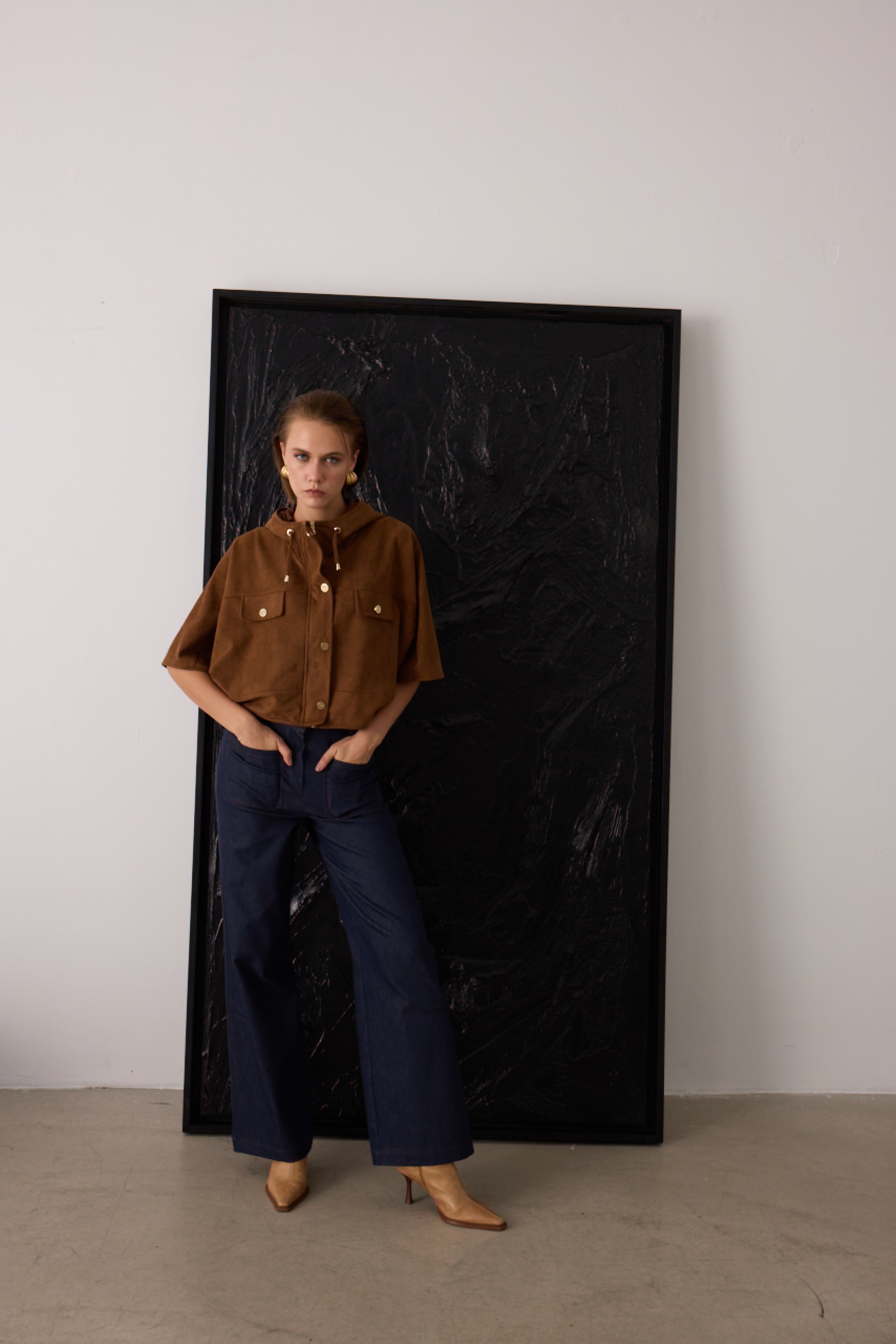 Diagonal-Süet Kapüşonlu Ceket (Camel)-CEKET-6-Milagron.com