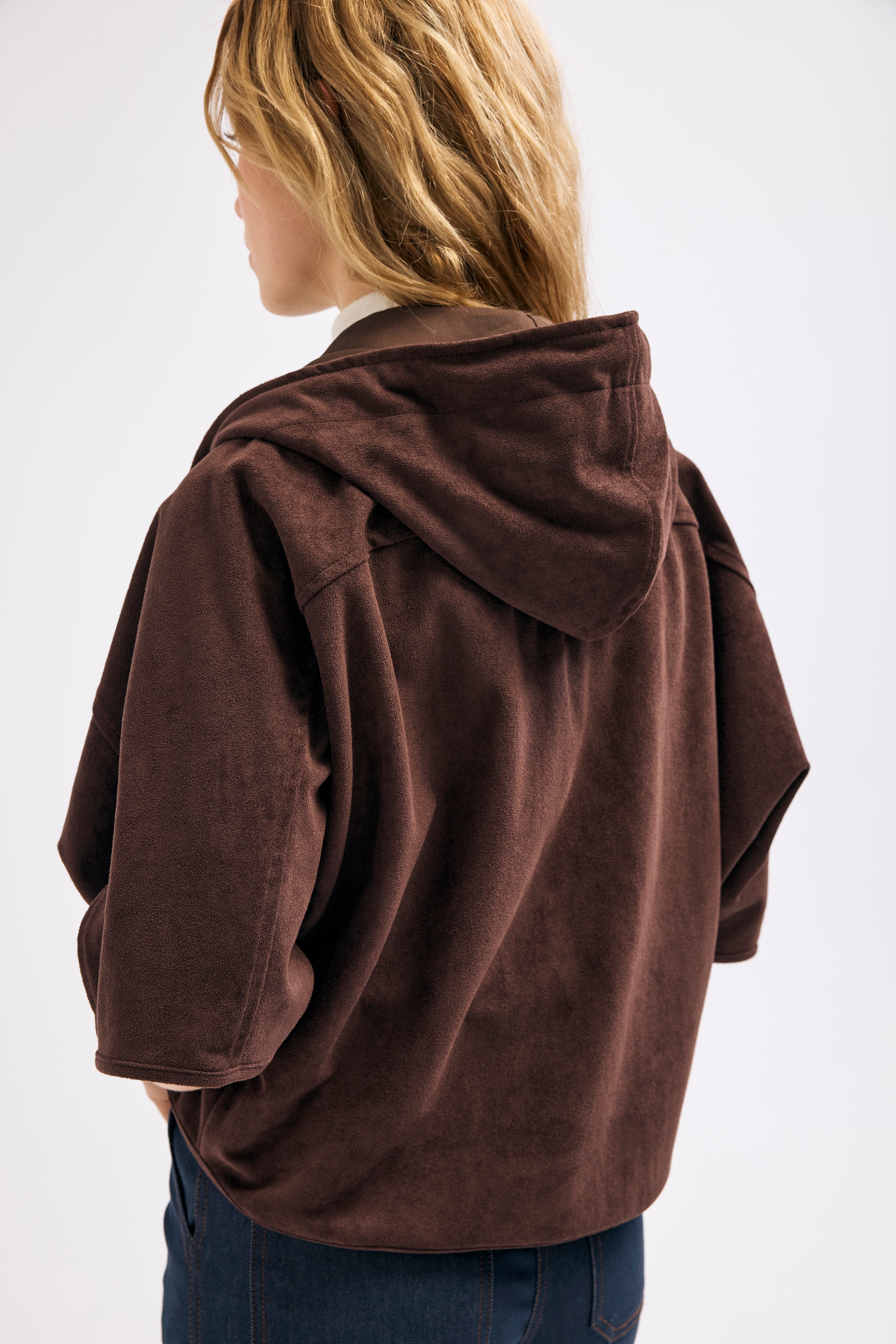 Diagonal-Süet Kapüşonlu Ceket (Kahverengi)-CEKET-6-Milagron.com