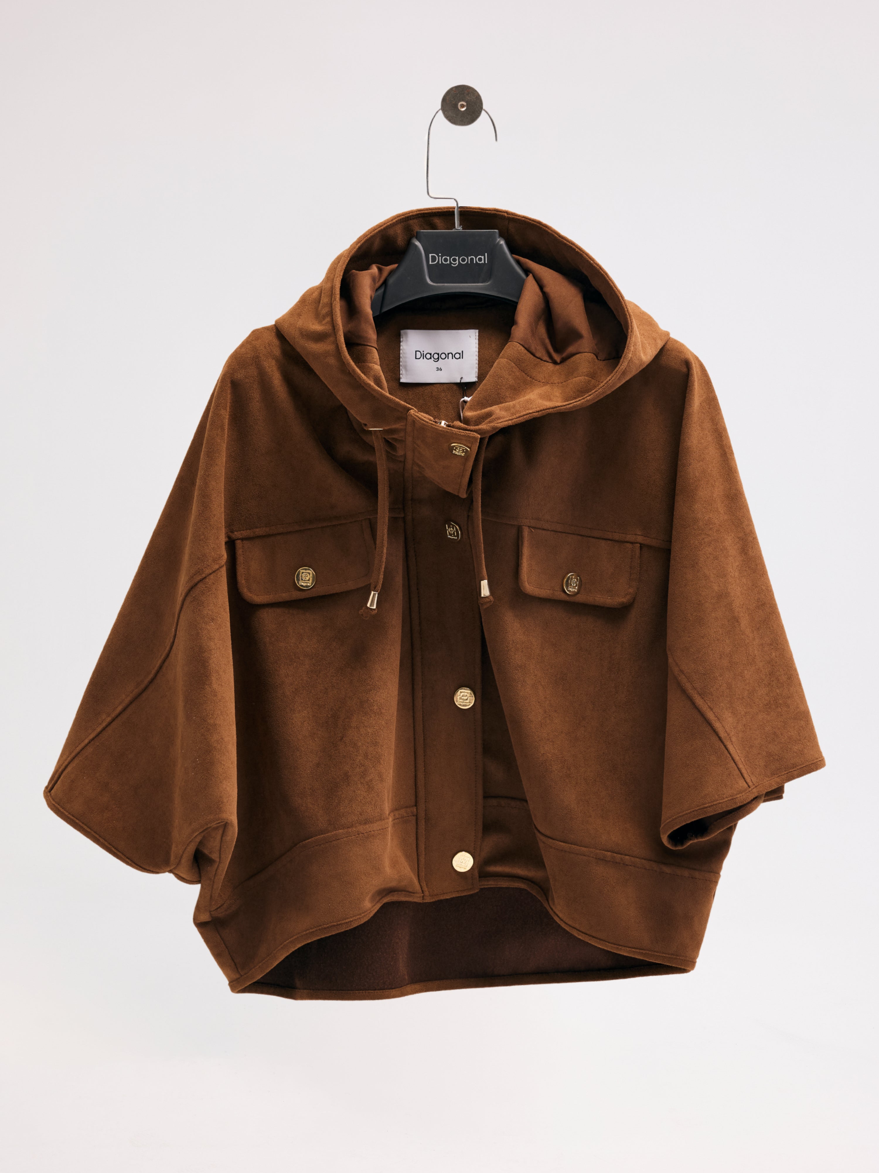 Diagonal-Süet Kapüşonlu Ceket (Camel)-CEKET-8-Milagron.com