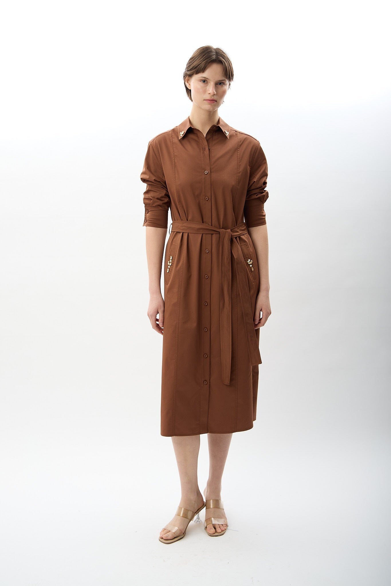 Diagonal-Taş Detaylı Gömlek Elbise-Elbise-4-Milagron.com