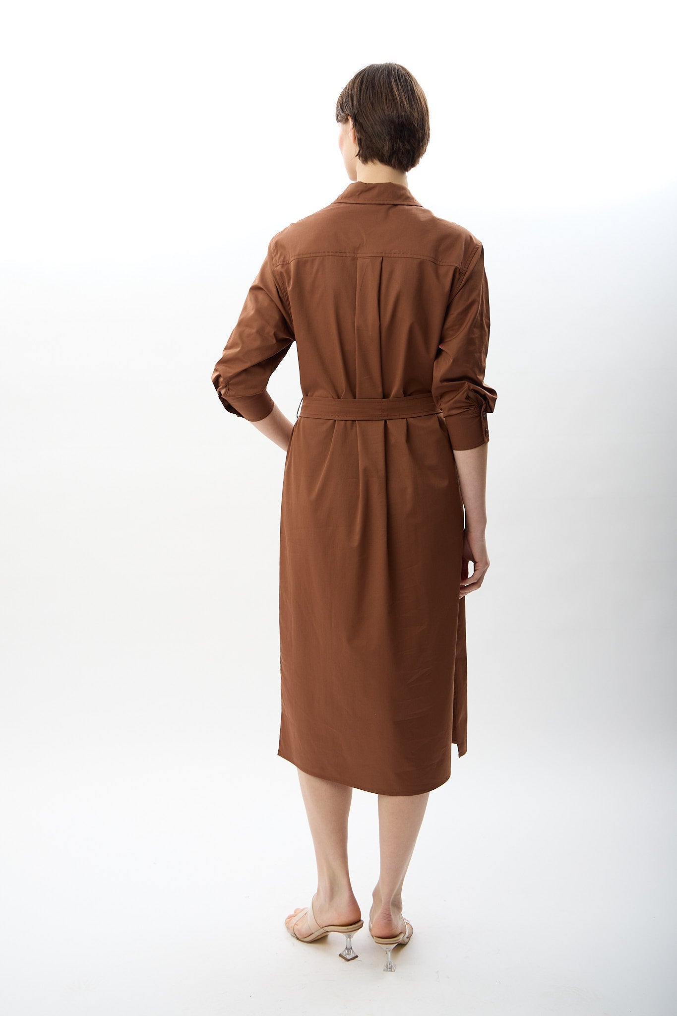 Diagonal-Taş Detaylı Gömlek Elbise-Elbise-5-Milagron.com