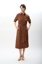 Diagonal-Taş Detaylı Gömlek Elbise-Elbise-6-Milagron.com