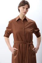 Diagonal-Taş Detaylı Gömlek Elbise-Elbise-7-Milagron.com