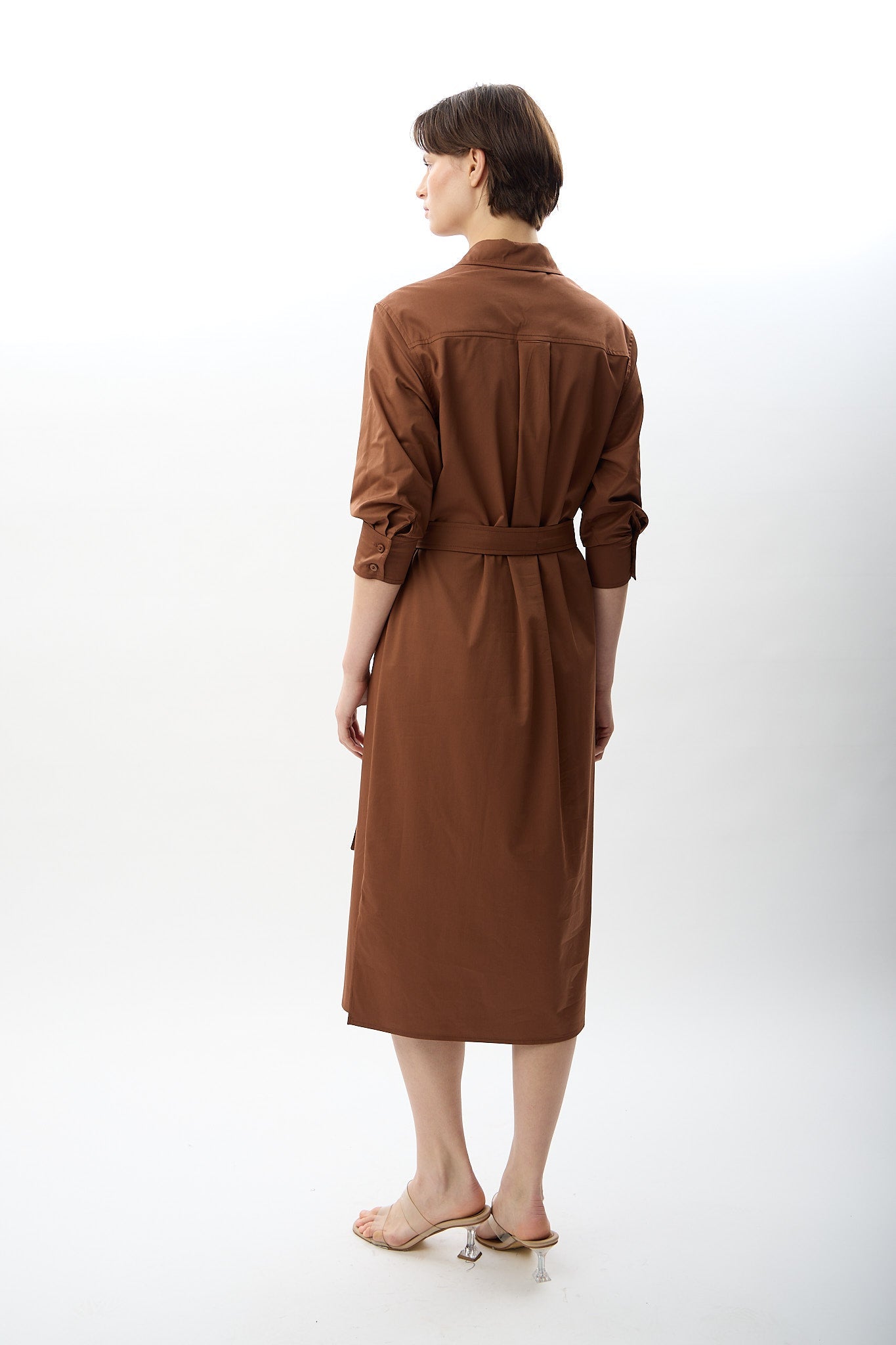 Diagonal-Taş Detaylı Gömlek Elbise-Elbise-8-Milagron.com